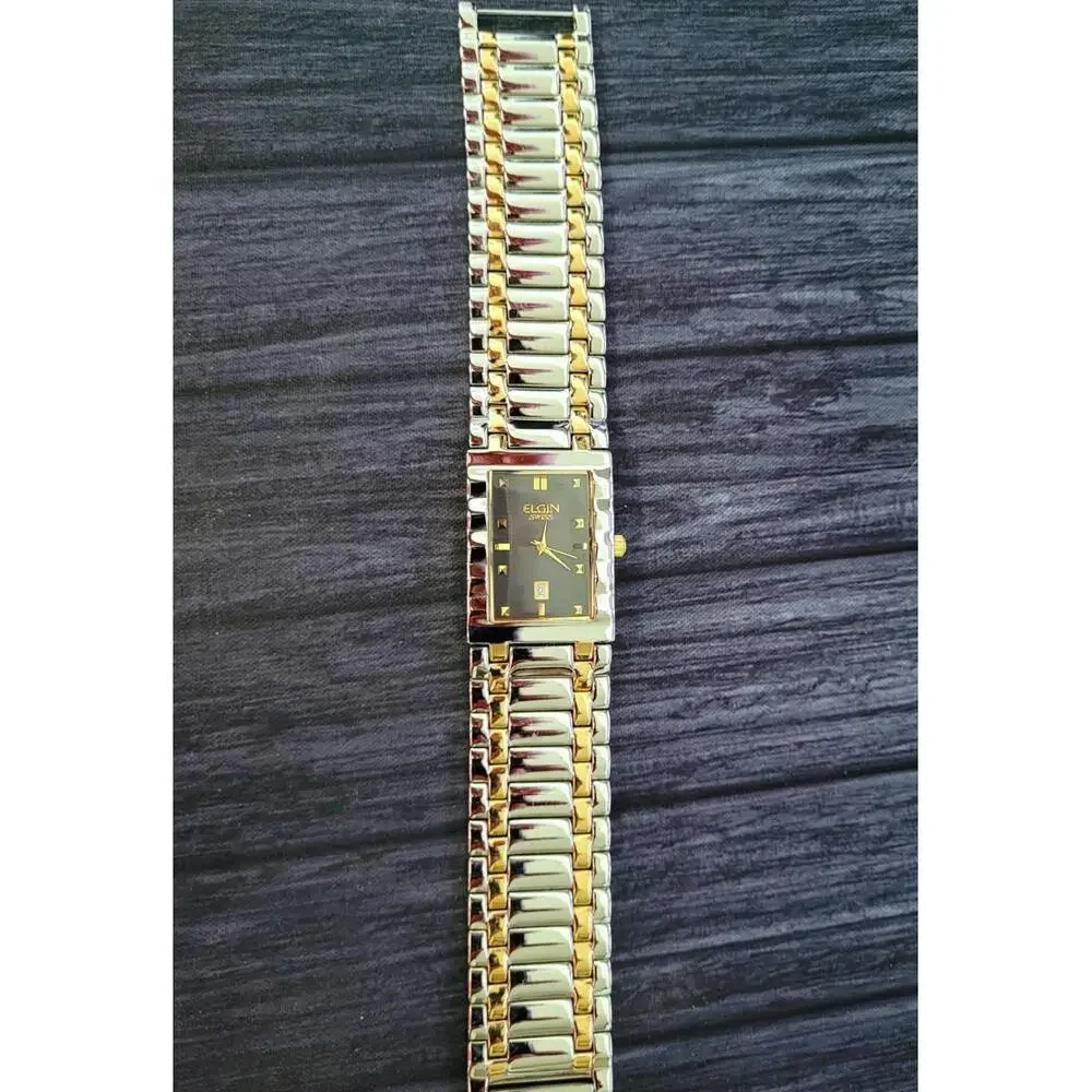 Very Rare Vintage Elgin Swiss‎  2 Tone Mens Retro Tank Watch
